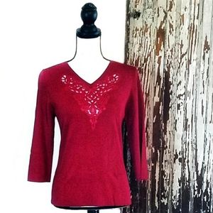 Radzoli V-neck Beaded Applique Top Red Size L